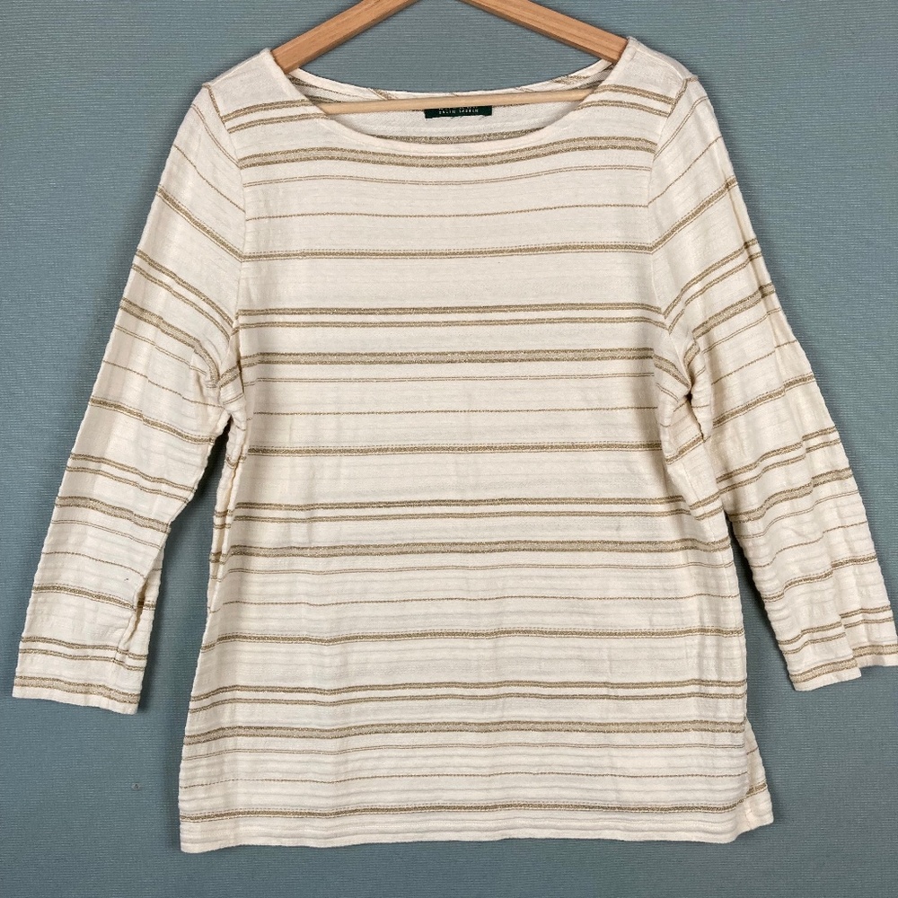 Lauren Ralph Lauren Women's Boat Neck Sweater Large 3/4 Sleeve Linen Blend